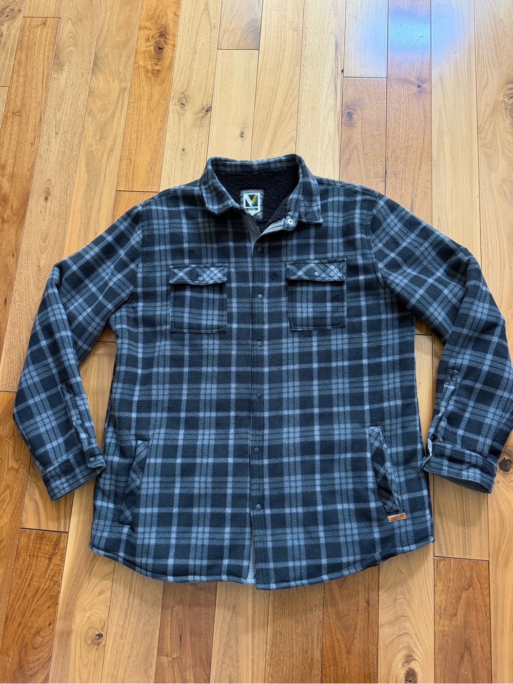 Voyager Men's Sherpa Lined Plaid Shacket Shirt Jacket Black Grey 2XL